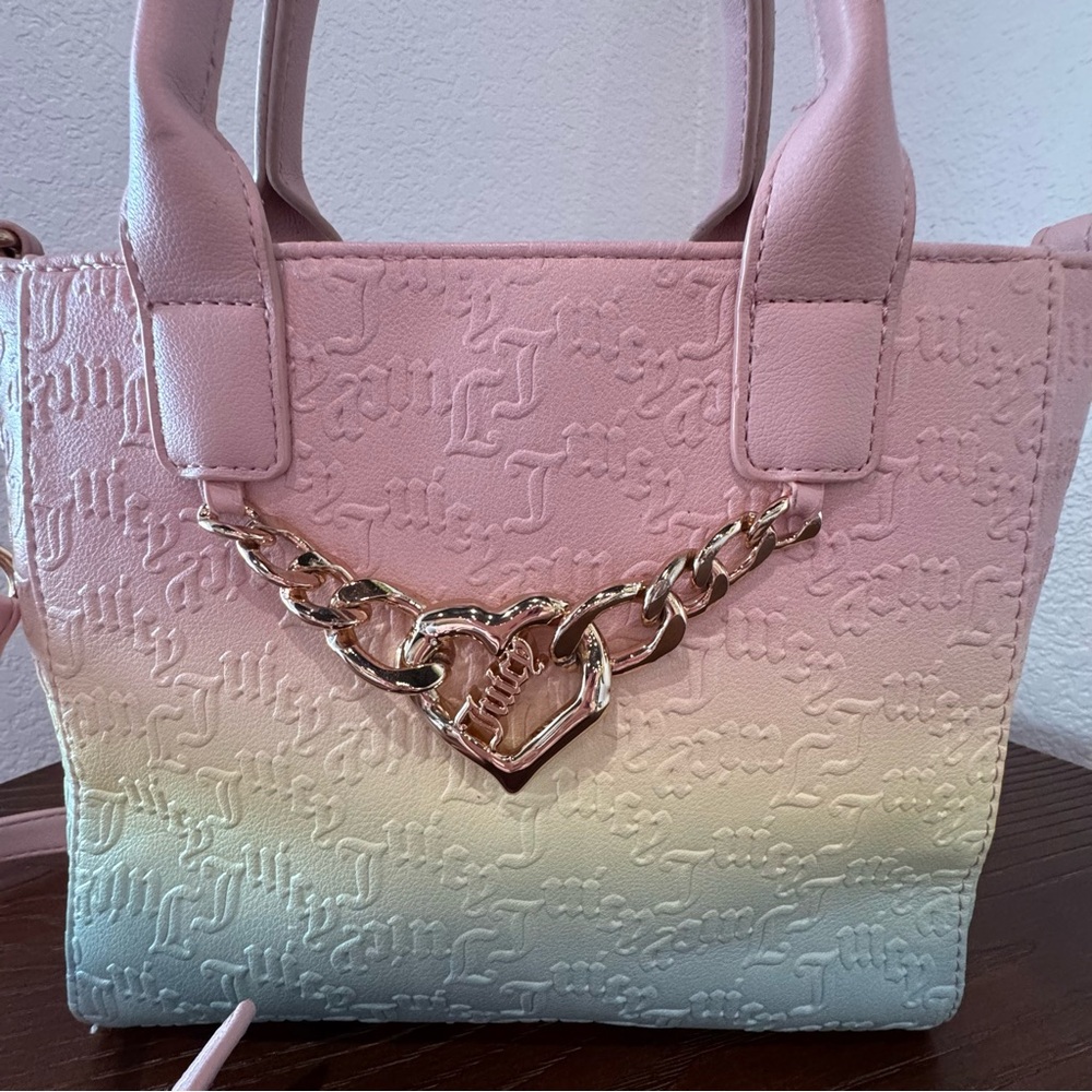 SOLD!!! Juicy Couture Pastel Pink Ombre Gold Heart Chain Purse Crossbody - Picture 3 of 13